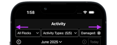 Swipeable top bar with sort and filter controls